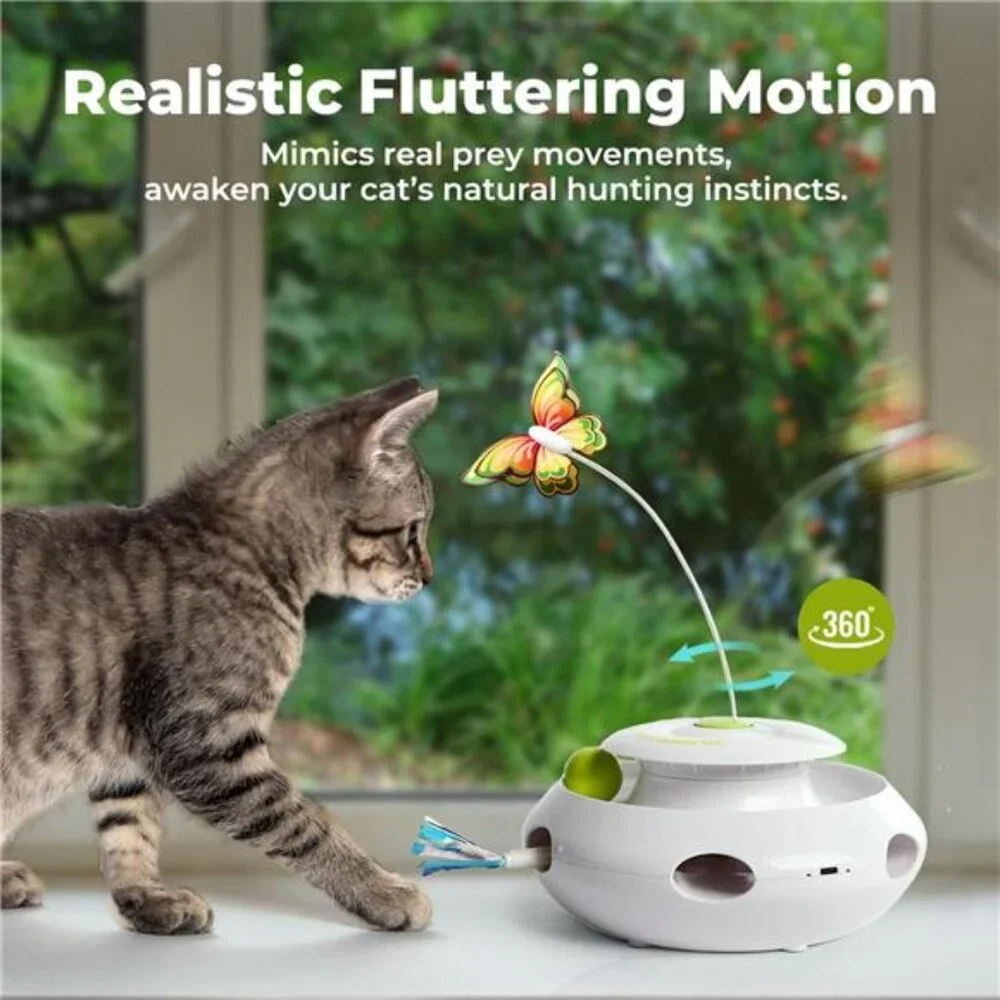 3 in 1 Interactive Cat Butterfly Flutter Toy with Rolling Balls